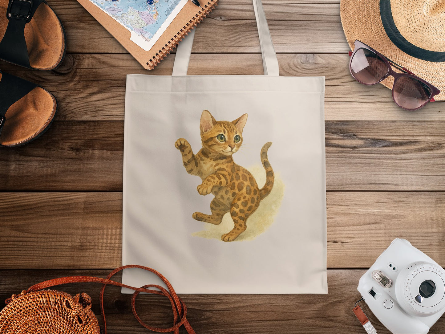Cute Playful Kitten Print on Reusable Tote Bag Product