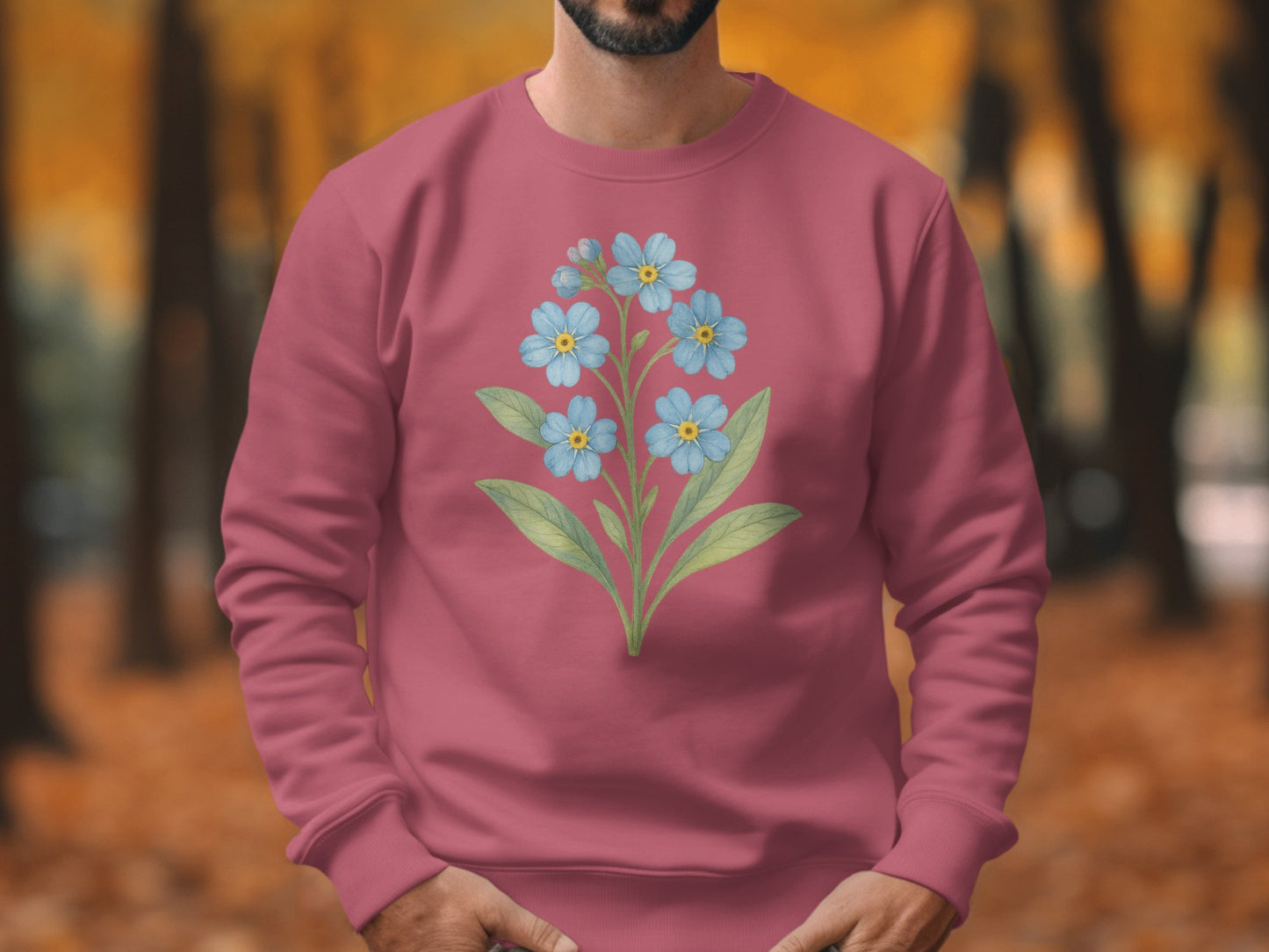 Blue Flower Graphic Design Pink Pullover Sweatshirt product