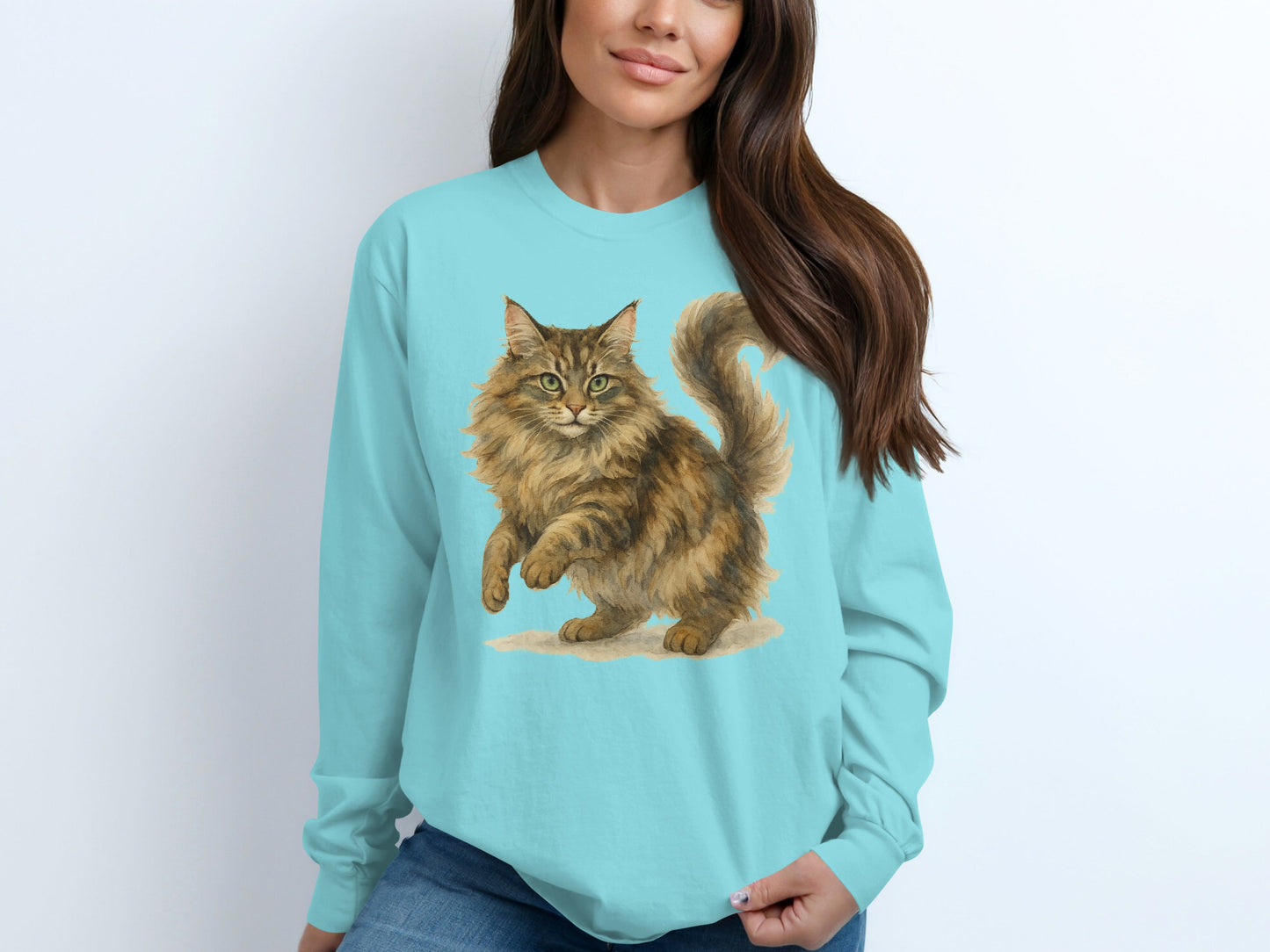 Adorable Long Haired Cat Design on Trendy Shirt product type