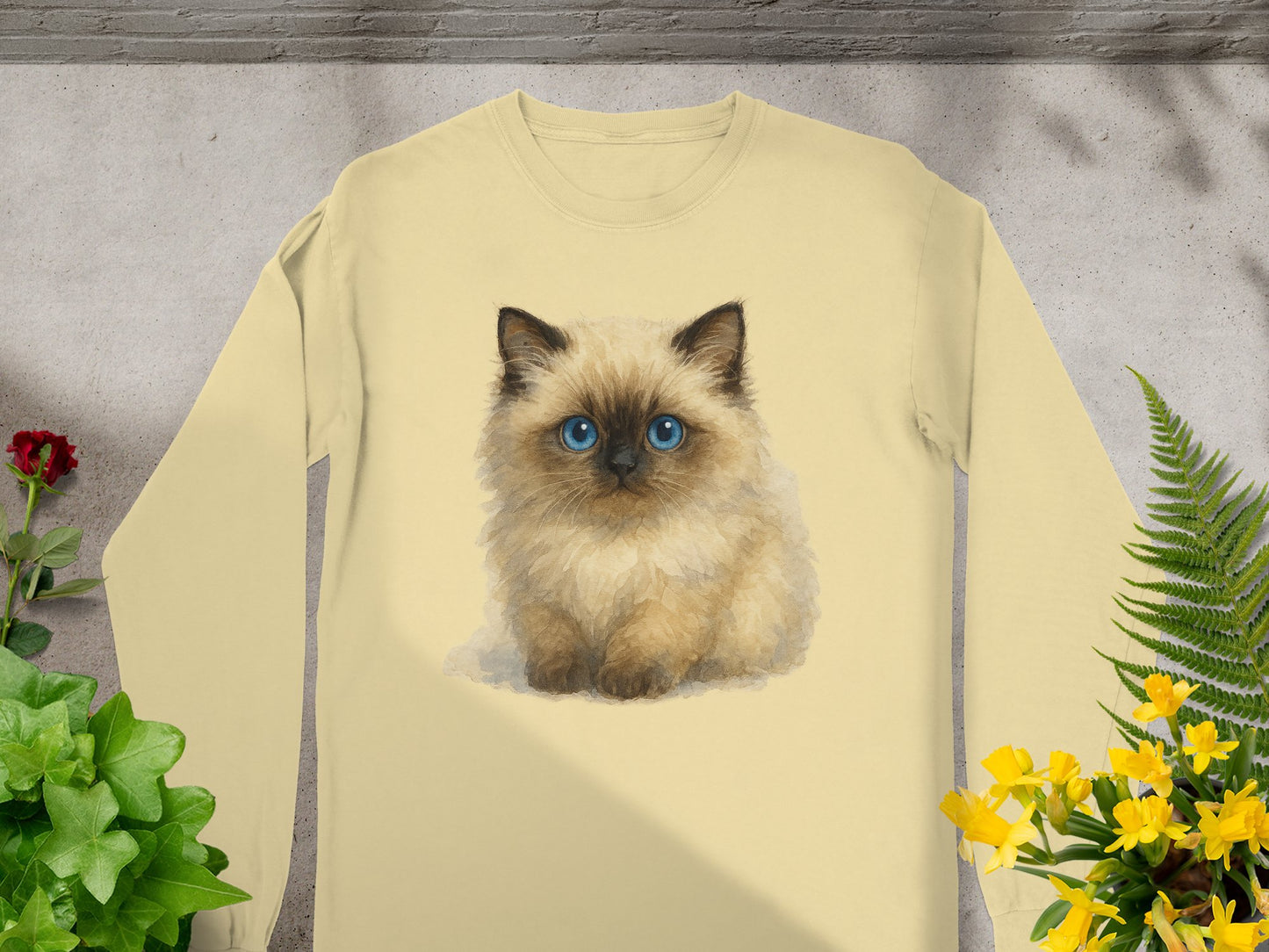 Cute Fluffy Kitten Print Long Sleeve Shirt product type