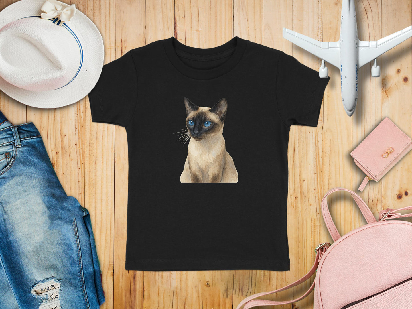 Siamese Cat Art on Youth Black T-Shirt product