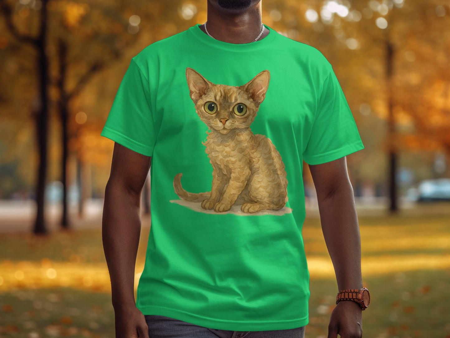 Adorable Kitten Graphic Print Green T-shirt product type