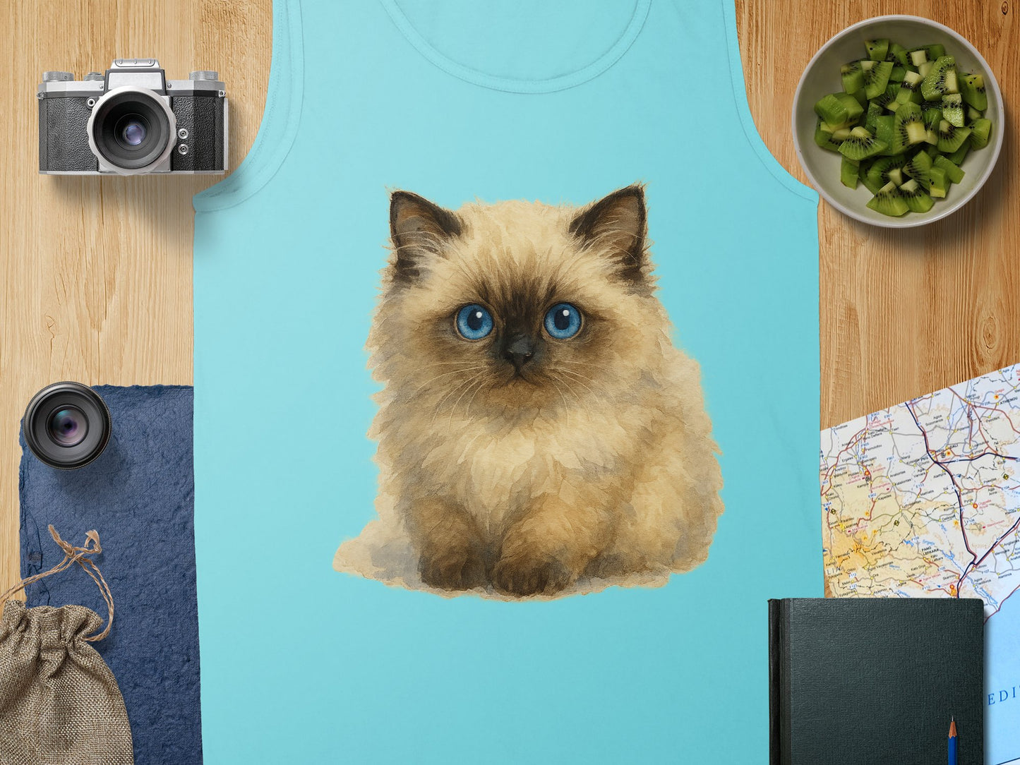 Cute Blue Eyed Kitten Art on Tank Top product type