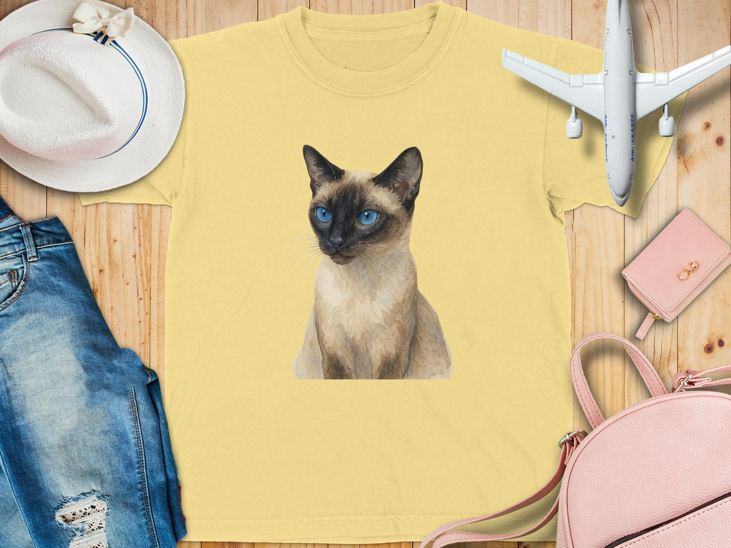 Siamese Cat Graphic Yellow Tee Shirt product
