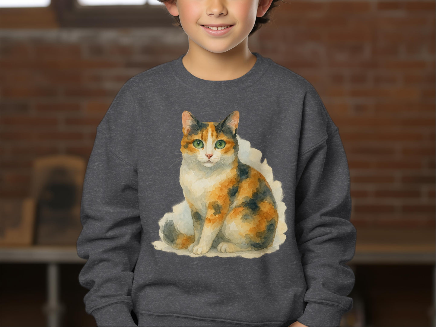 Cute Cat Illustration Kids Grey Sweatshirt product type