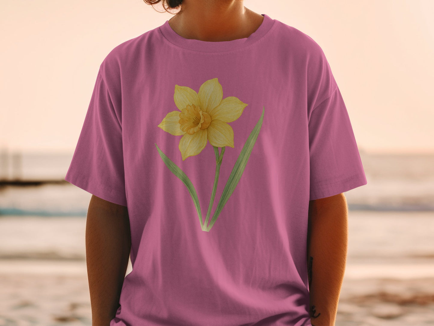Yellow Daffodil Flower Graphic Pink T-shirt product