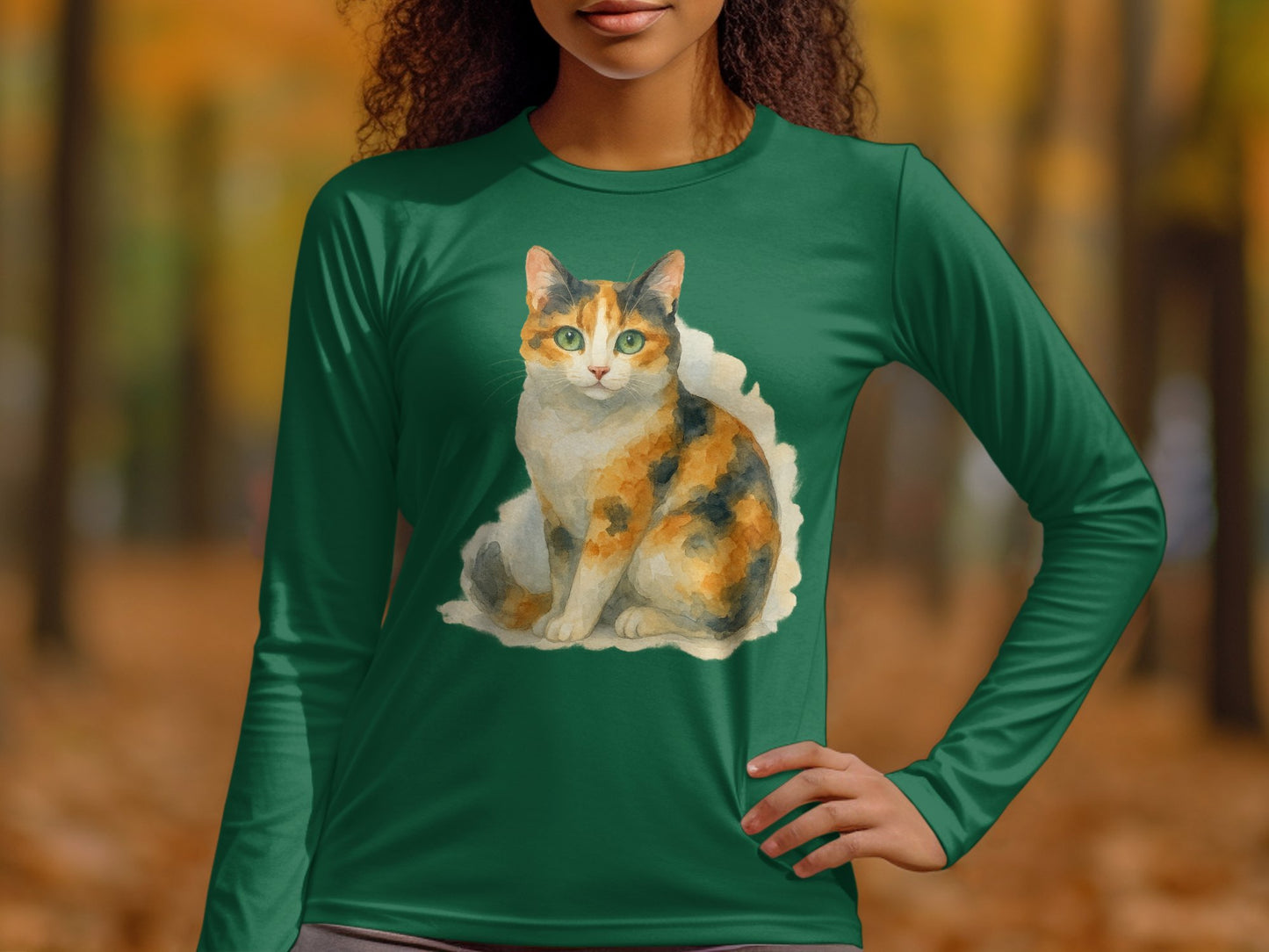 Cute Calico Cat Print Long Sleeve Shirt product