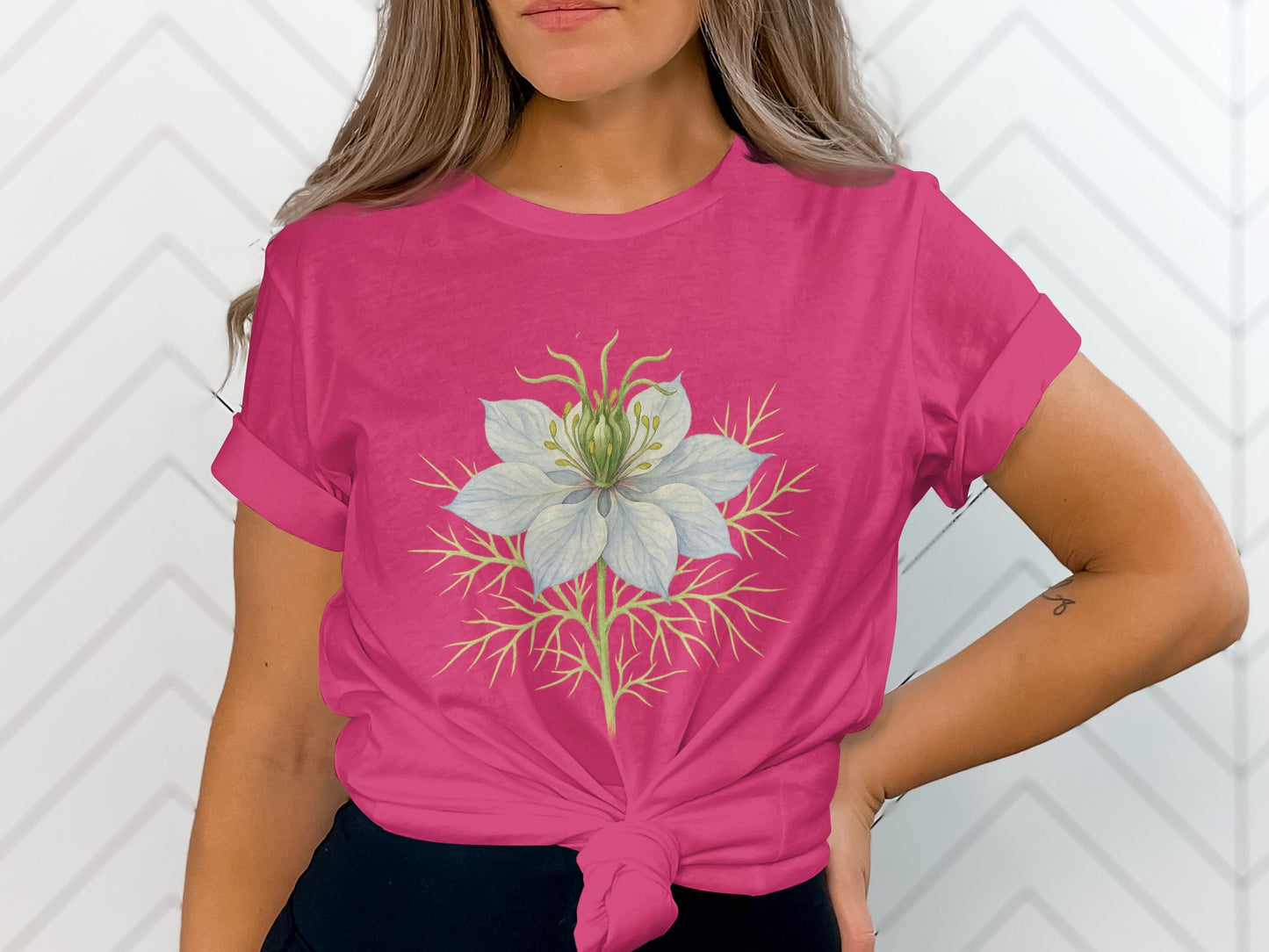Pink T-shirt with White Flower Graphic T-shirt product type