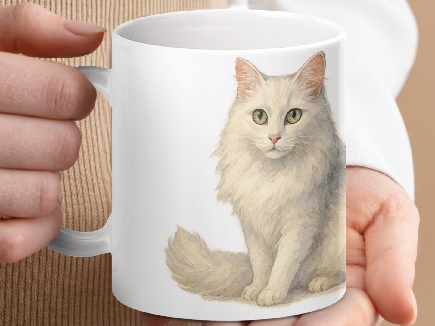 Adorable White Furry Cat Print Coffee Mug product