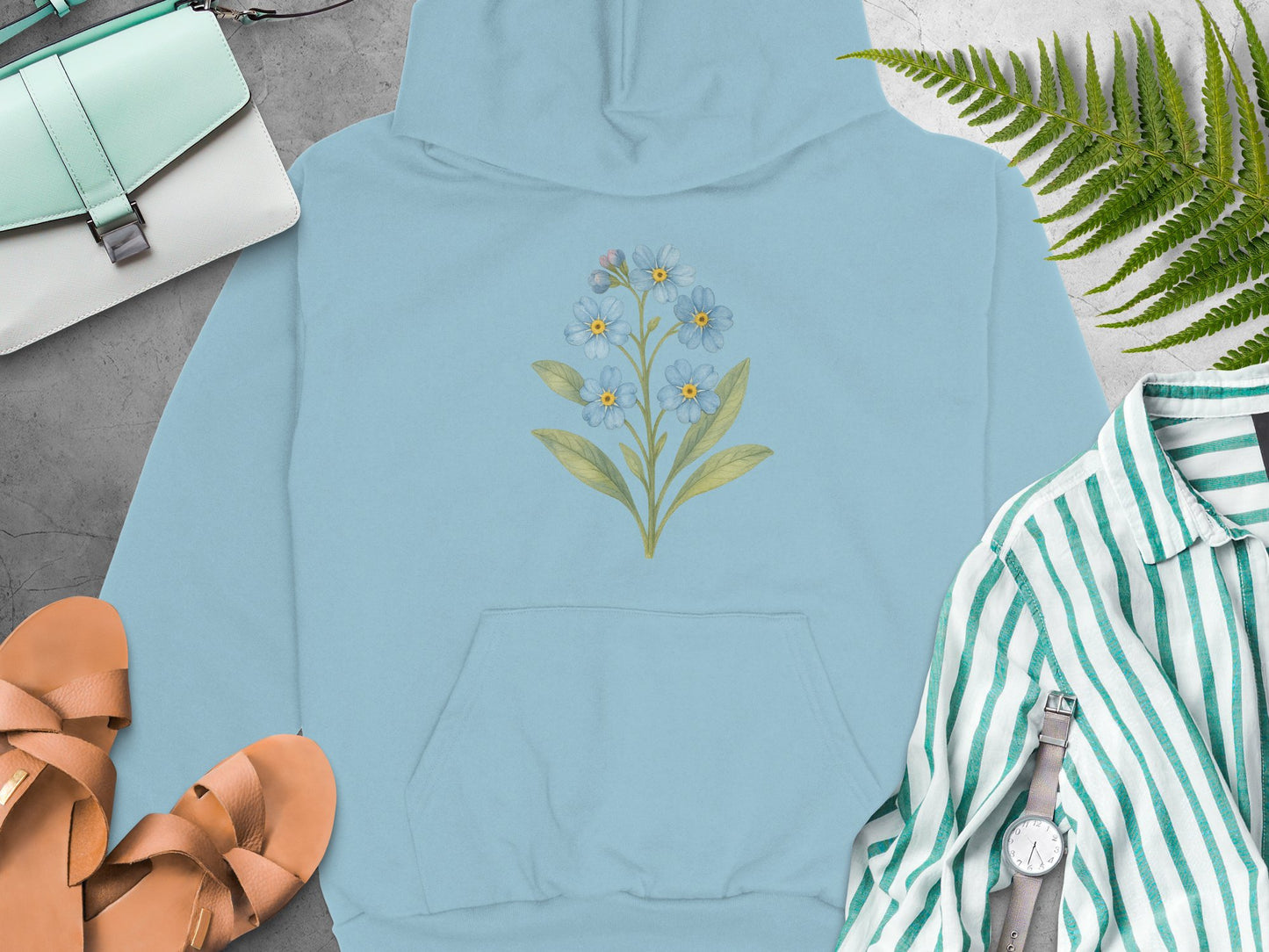 Blue Hoodie with Delicate Floral Design product type