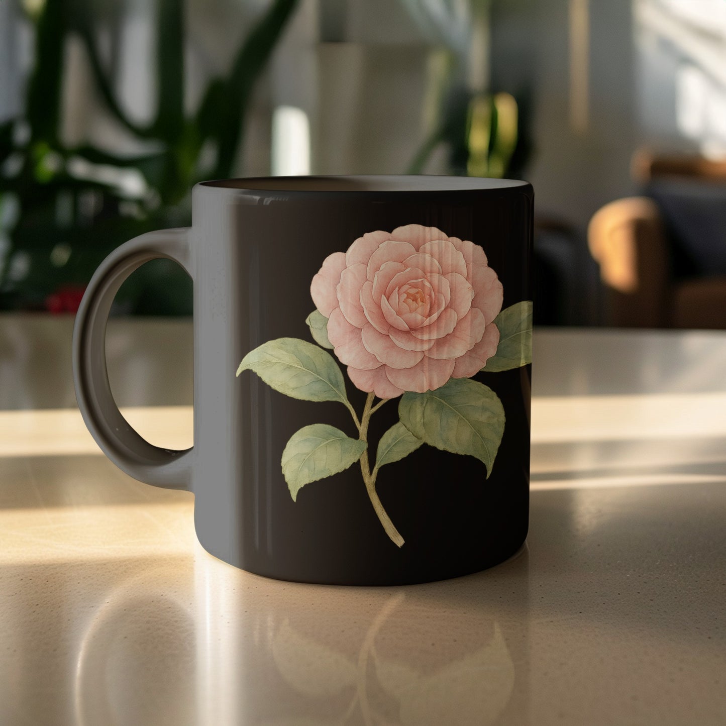 Elegant Black Mug with Delicate Rose Design product