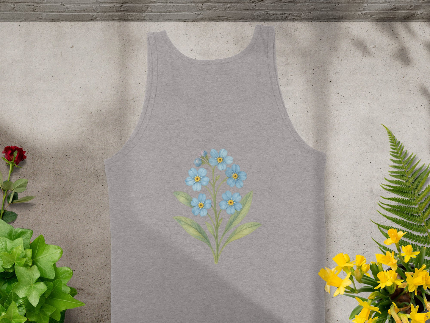 Blue Flowers Design on Gray Unisex Tank Top product type