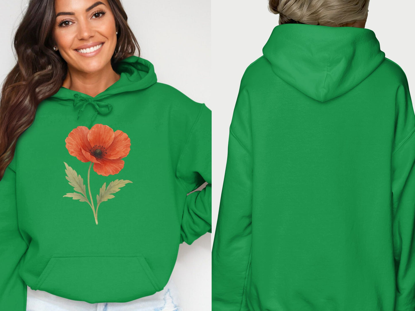 Green Hoodie with Red Flower Graphic Hoodie product type