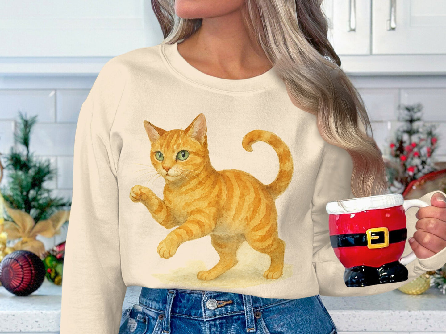 Playful Orange Cat Graphic Long Sleeve Top product