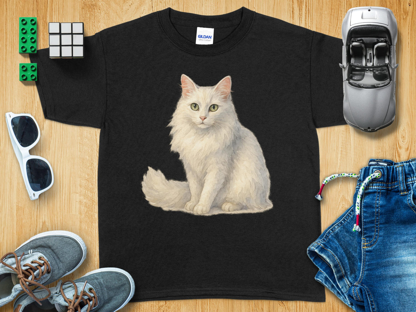 Cute Fluffy White Cat Graphic Kids T-shirt product type