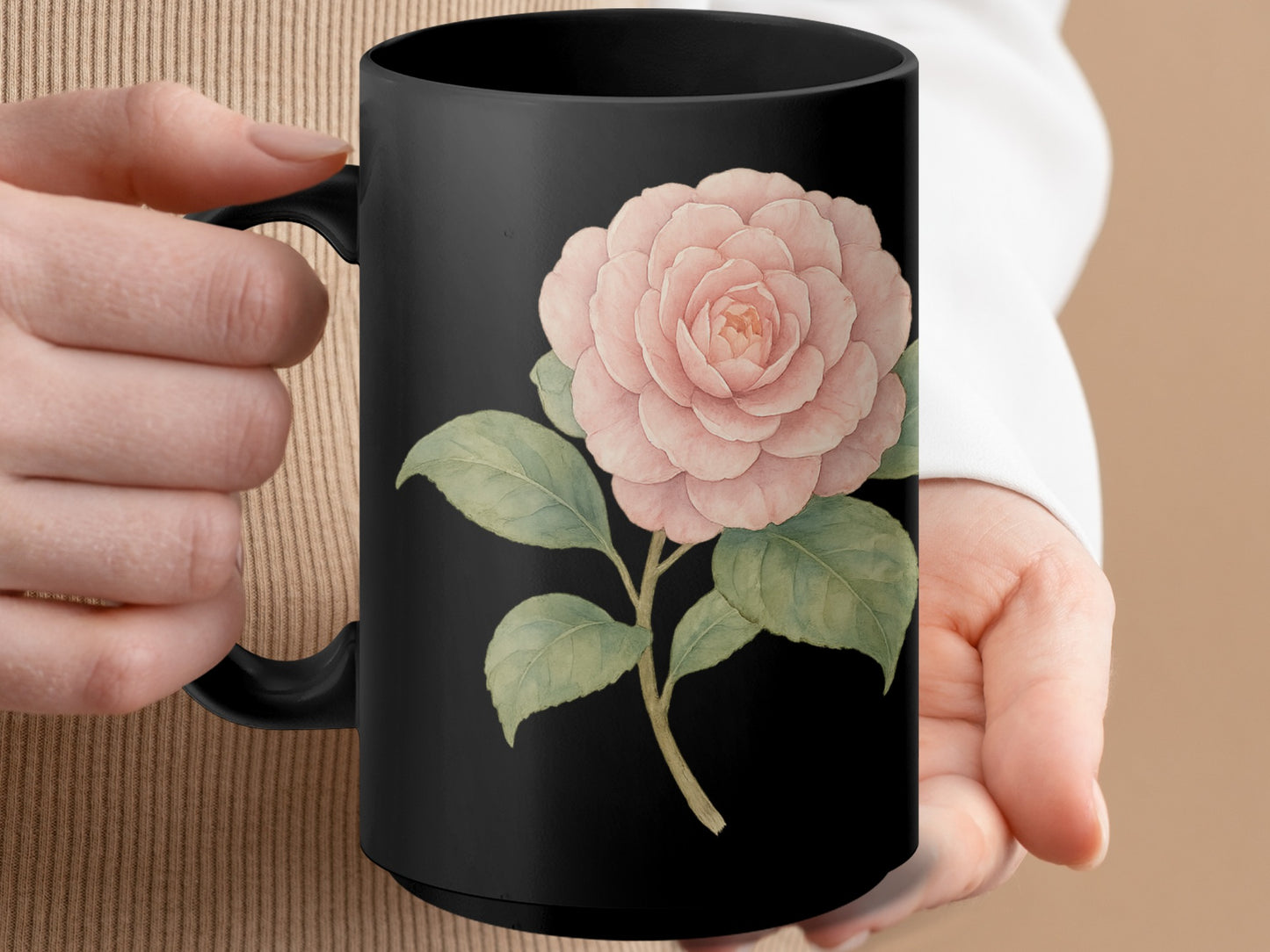 Elegant Floral Design Black Background Mug product
