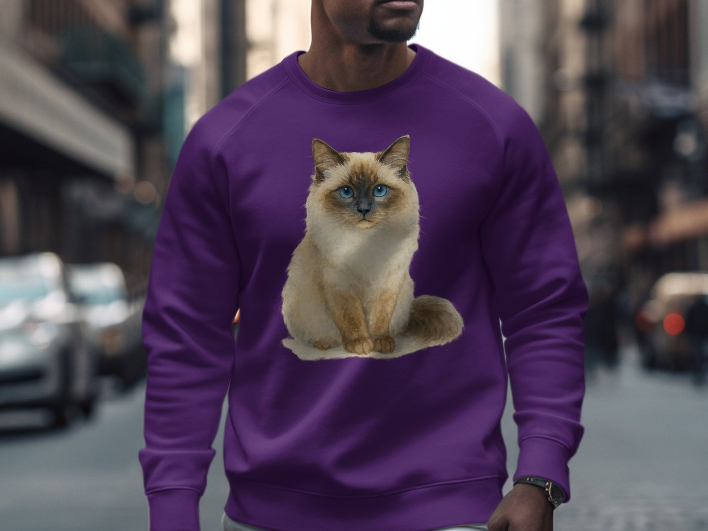 Cozy Purple Sweatshirt with Cute Cat Print product