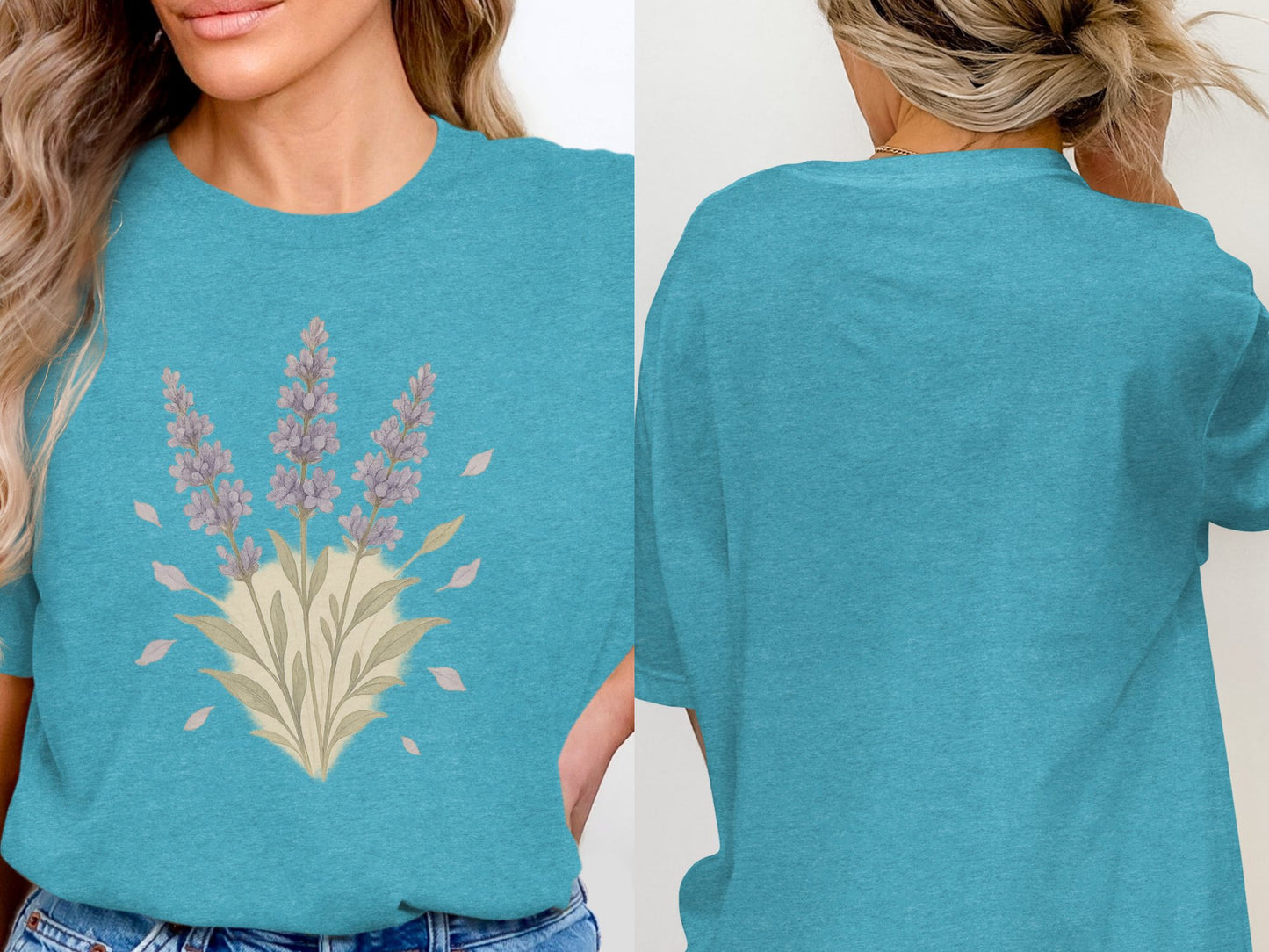 Lavender Print Teal T-shirt for Women Casual Top product type