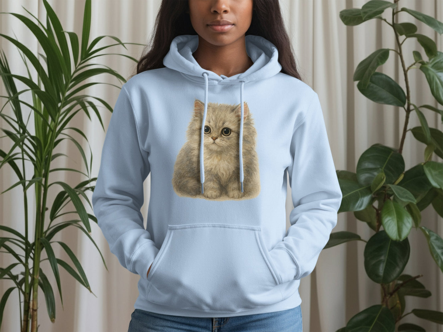 Cute Fluffy Kitten Print Hoodie Comfortable Casual product type