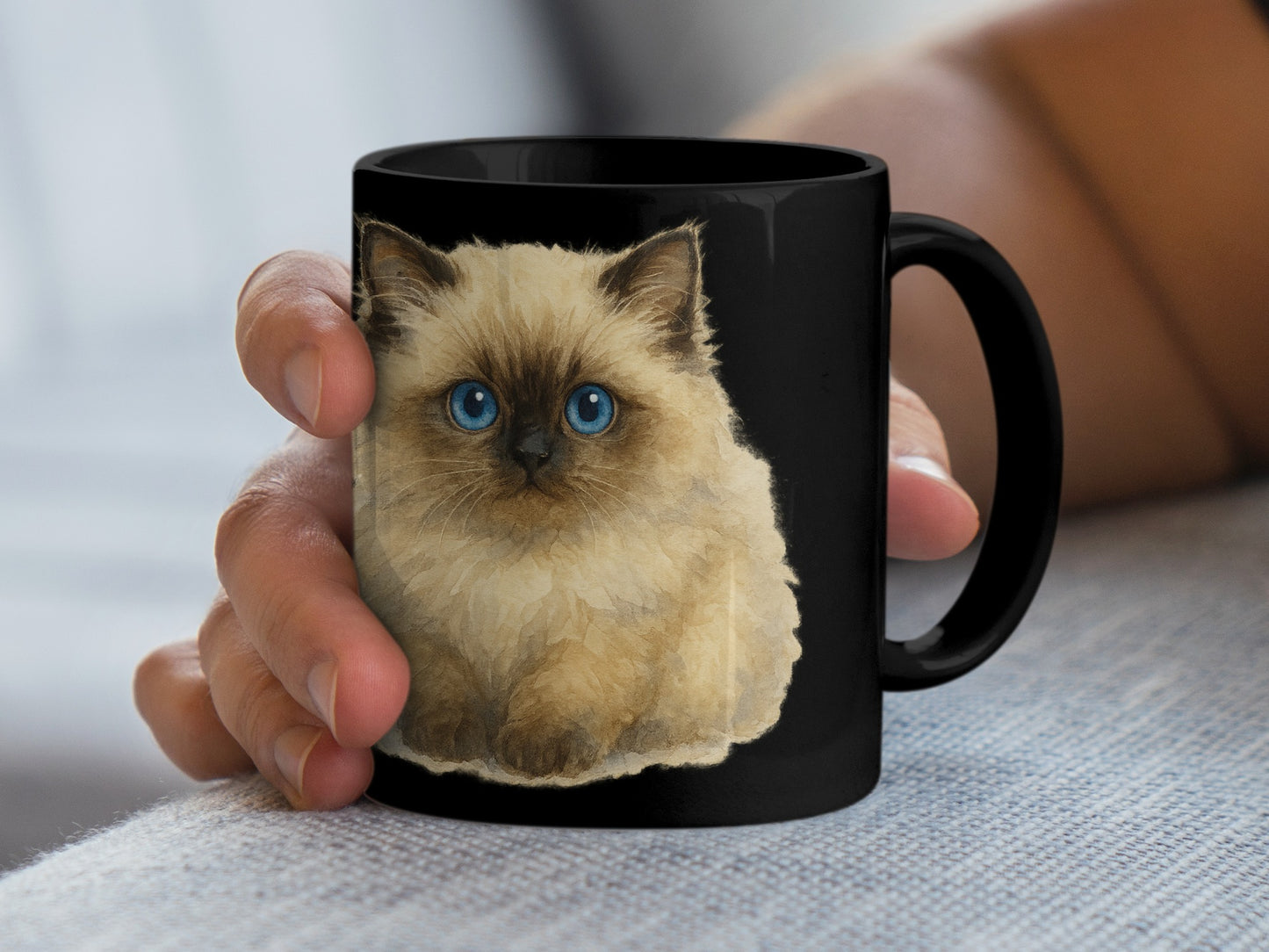 Black Coffee Mug with Adorable Cat Design product type