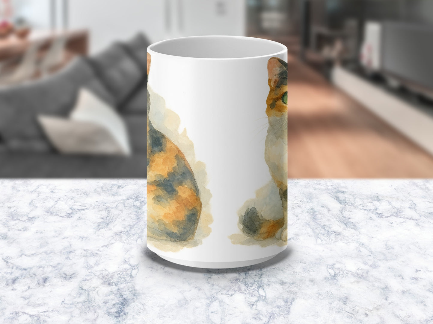 Calico Cat Art on White Canvas for Mug product