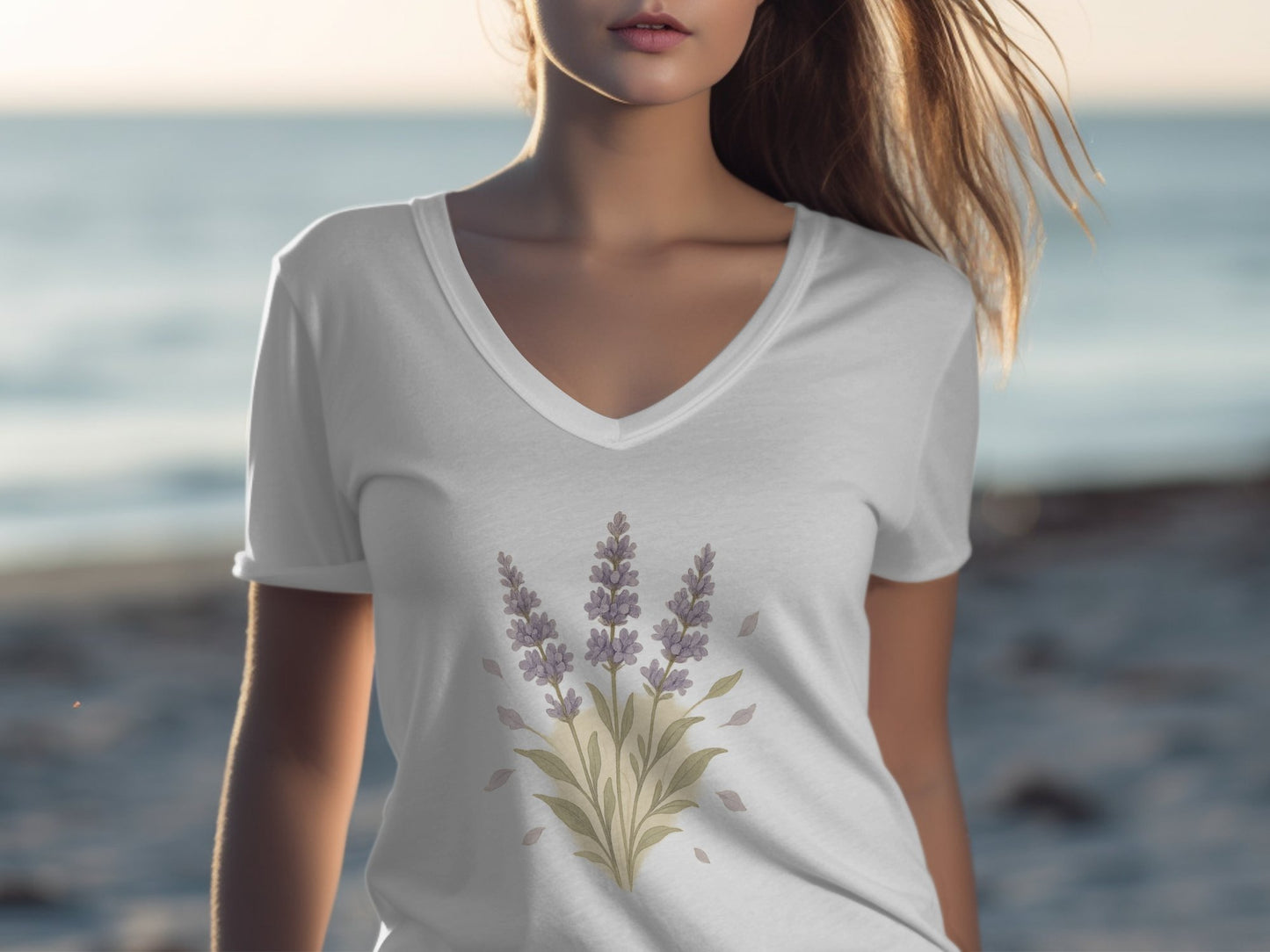 Floral Lavender Print Design on White Tee product