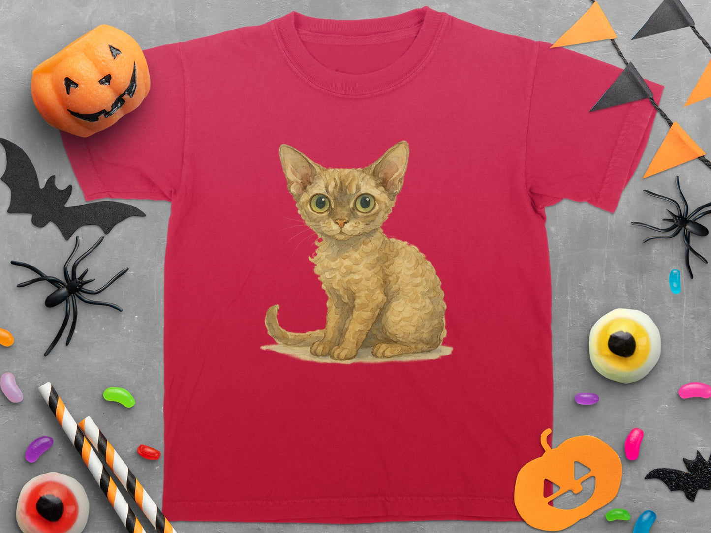Cute Kitten Design Red Halloween Themed T-shirt Product