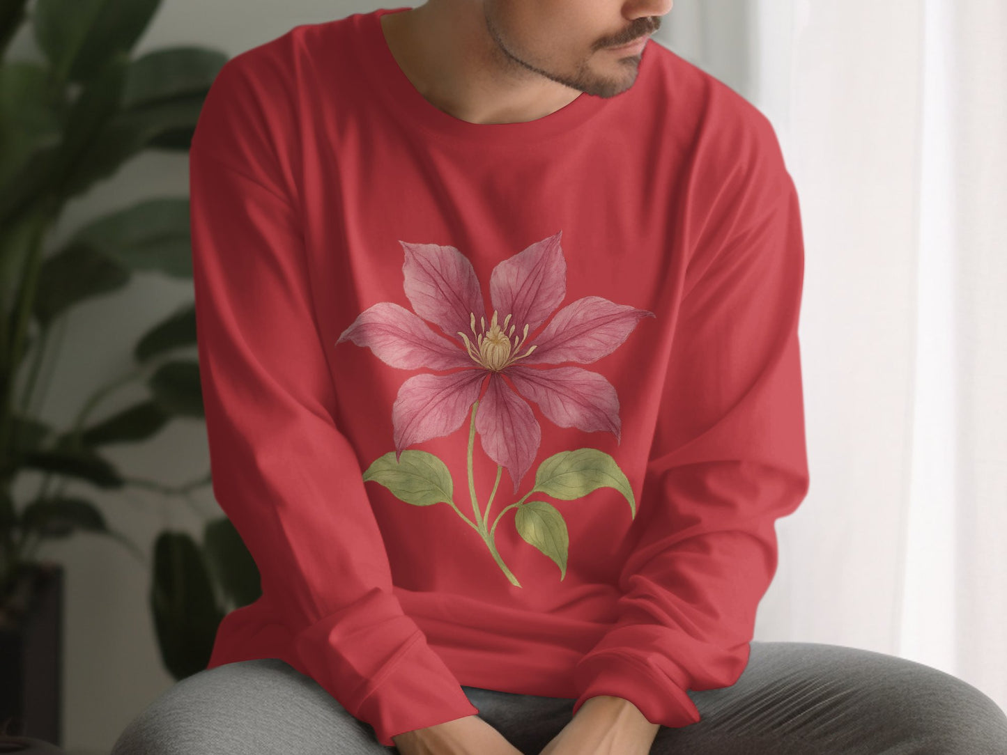 Red Long-Sleeve Shirt with Beautiful Floral Design product type
