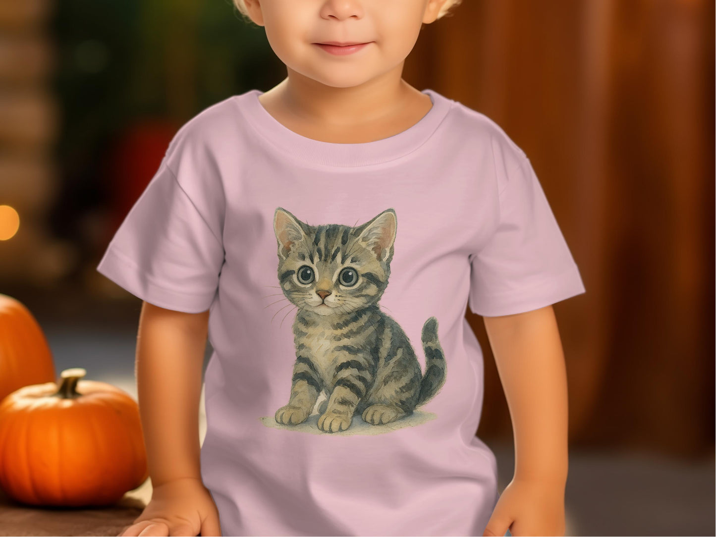 Cute Kitten Illustration on Pink Children's Shirt product