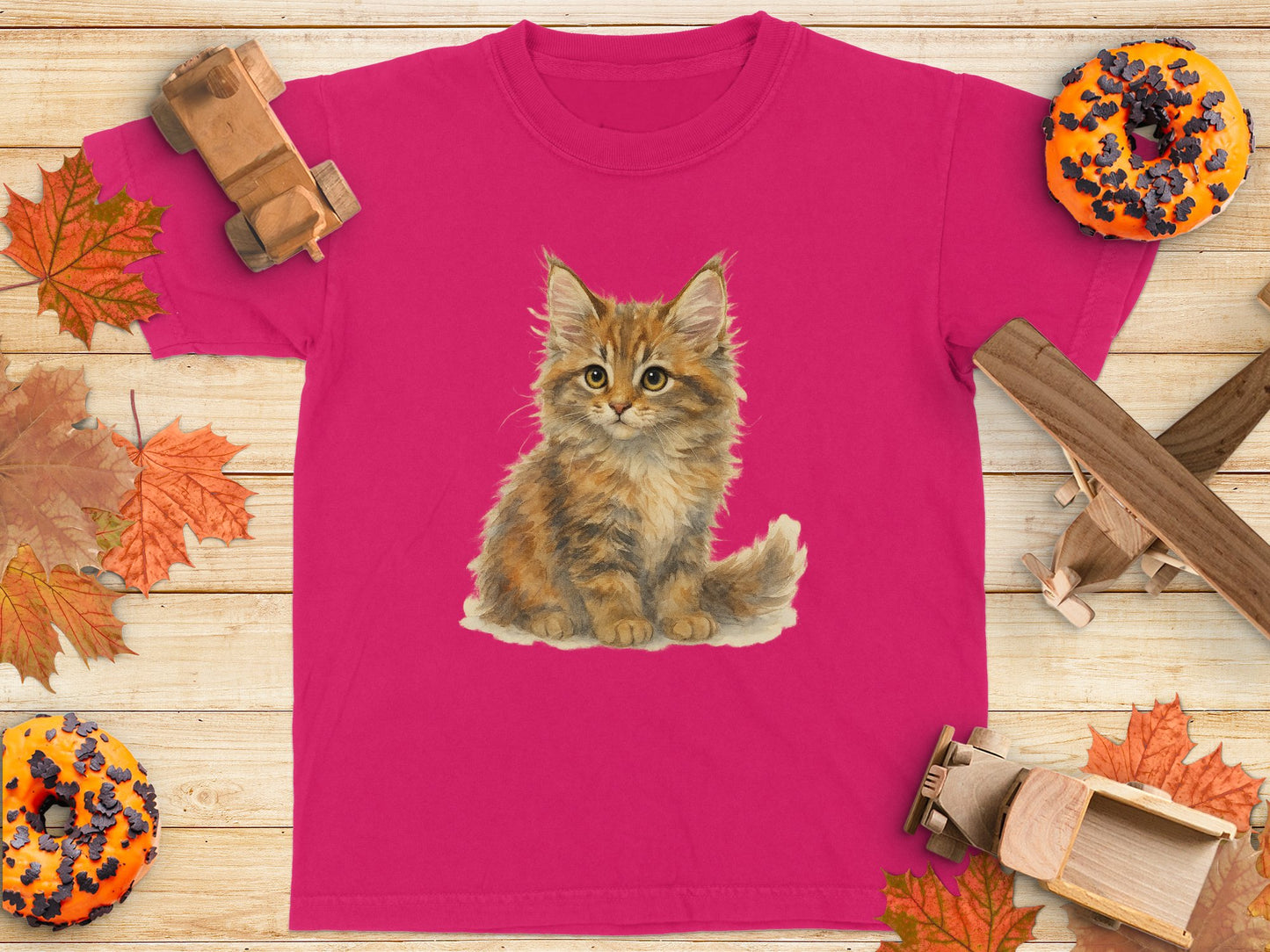 Adorable Fluffy Kitten Graphic on Pink Tee Shirt product type