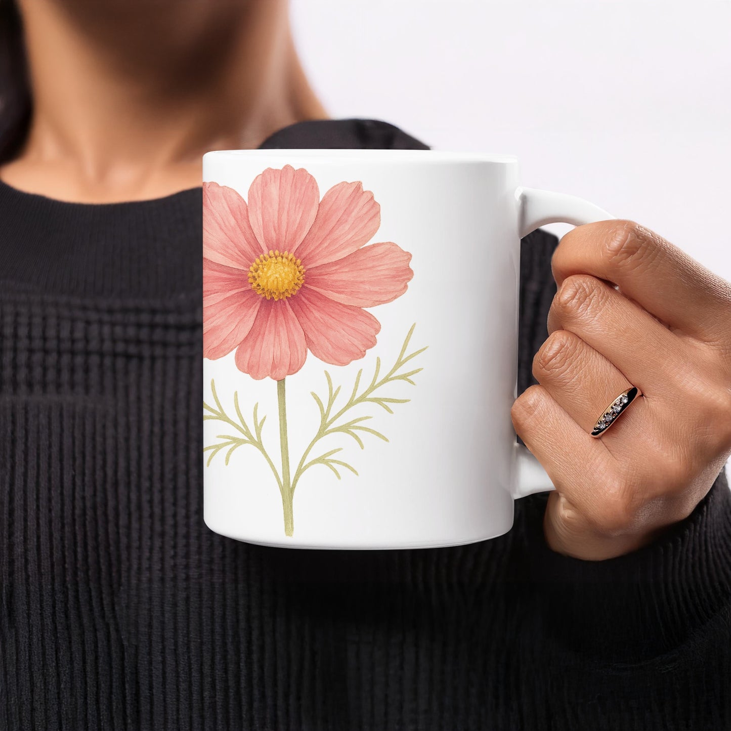 Pink Flower Art Design White Mug product type