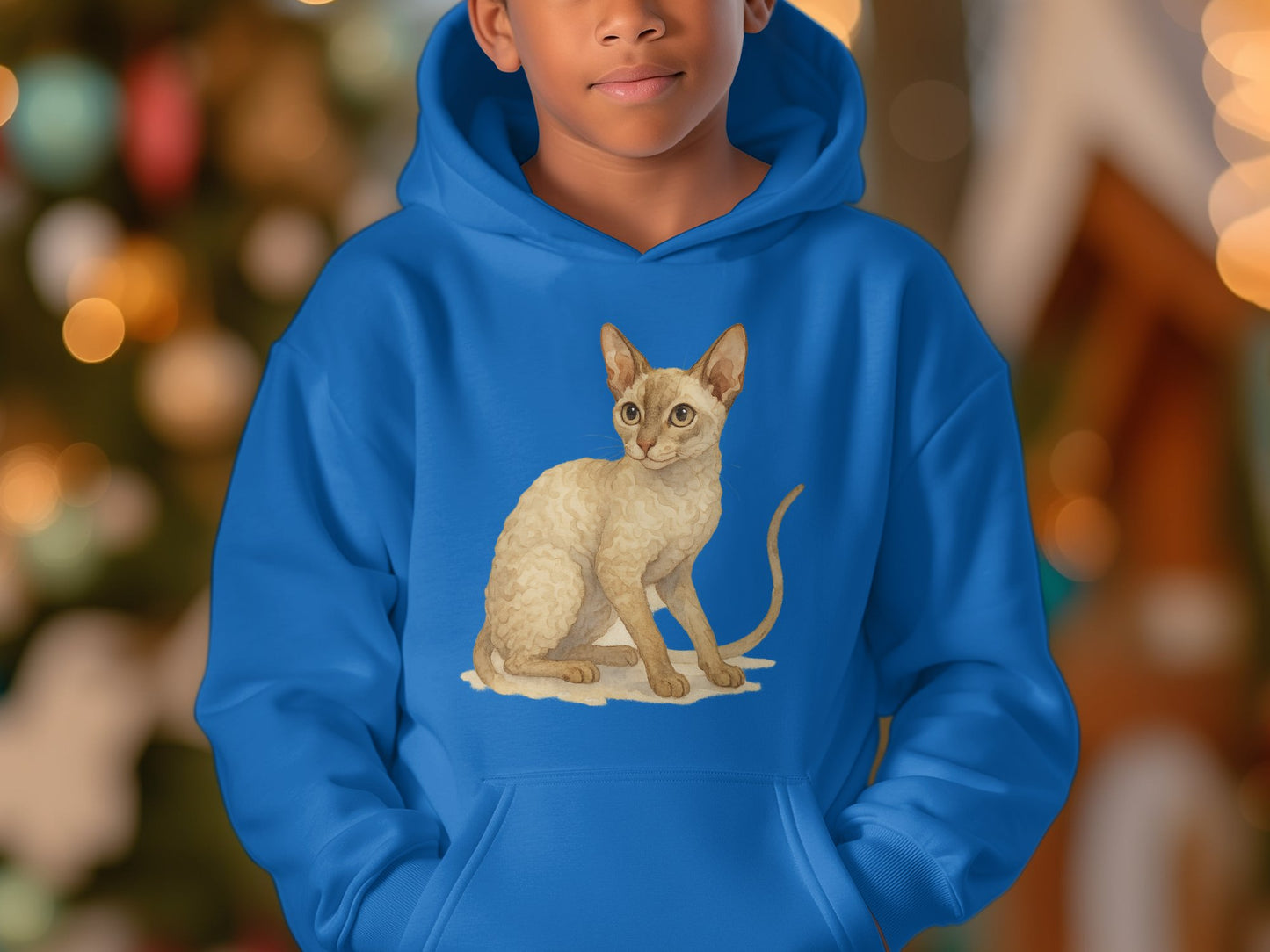 Cute Cat Graphic Design on Blue Hoodie product