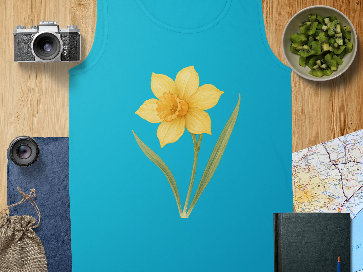Bright Yellow Flower Design on Blue Tank Top product type