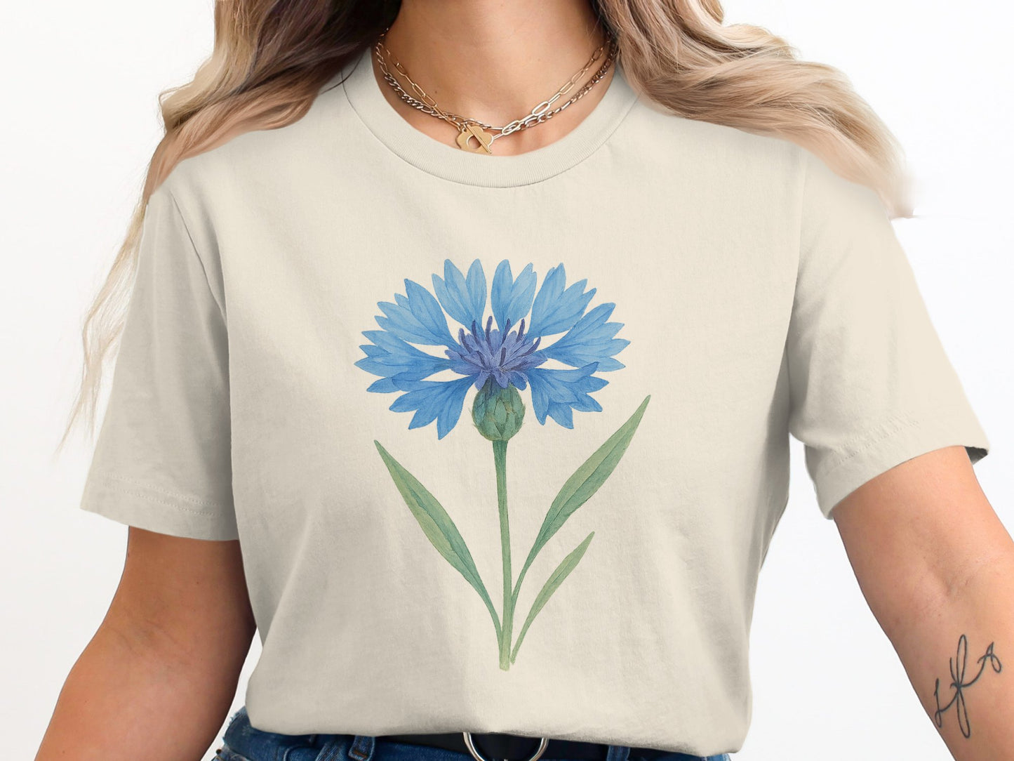 Blue Flower Design Casual Wear Graphic Tee product type