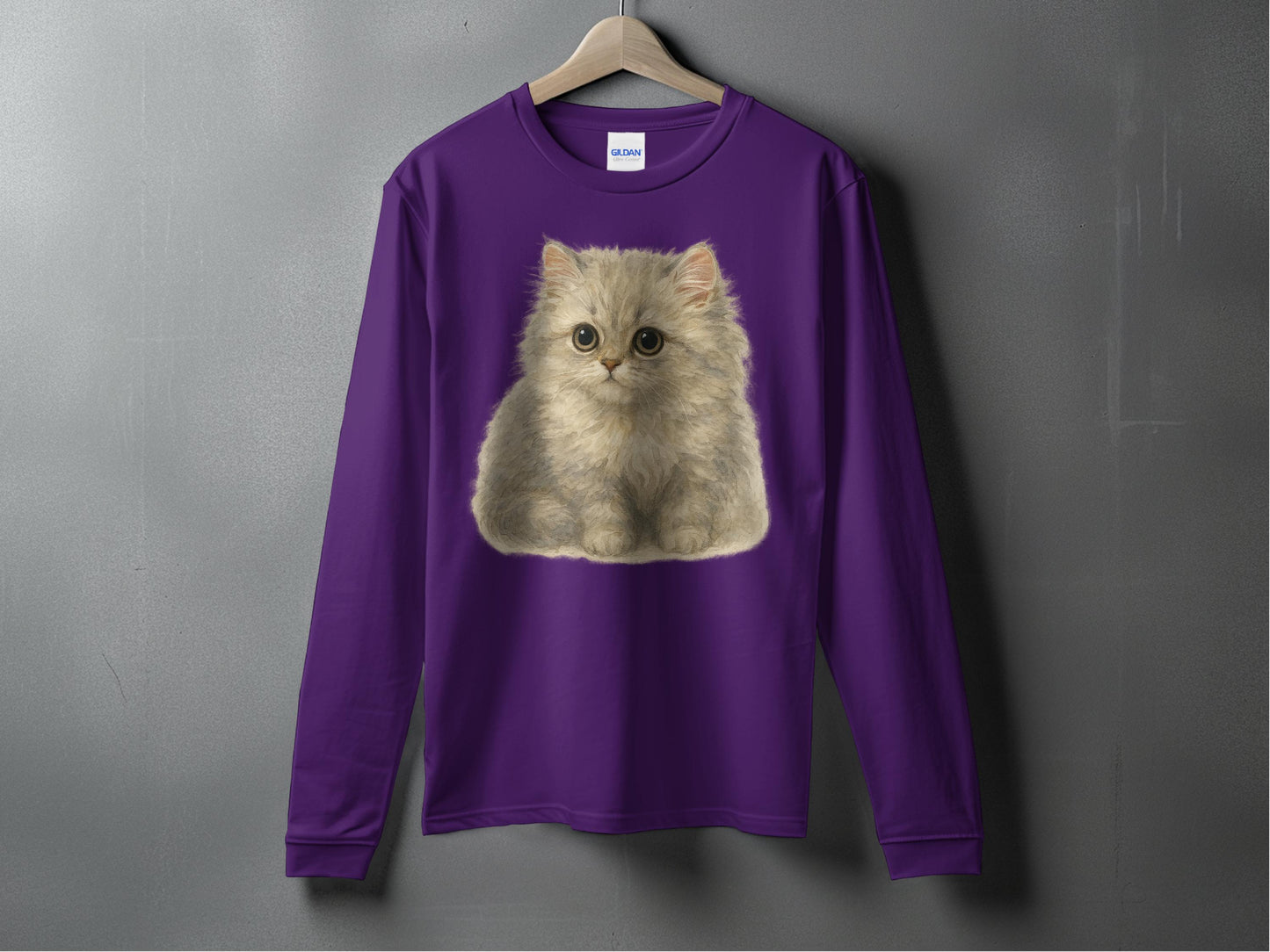 Cute Fluffy Kitten Print Purple Long Sleeve Shirt product type
