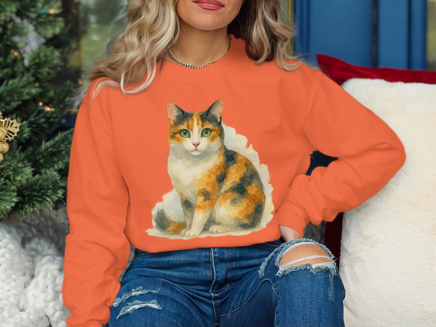 Calico Cat Art Print on Cozy Sweatshirt product
