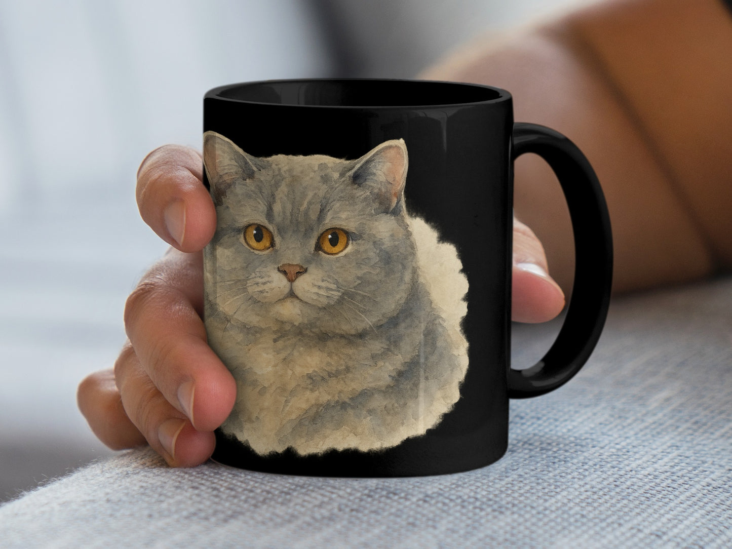 Realistic Grey Cat Art Black Coffee Mug product