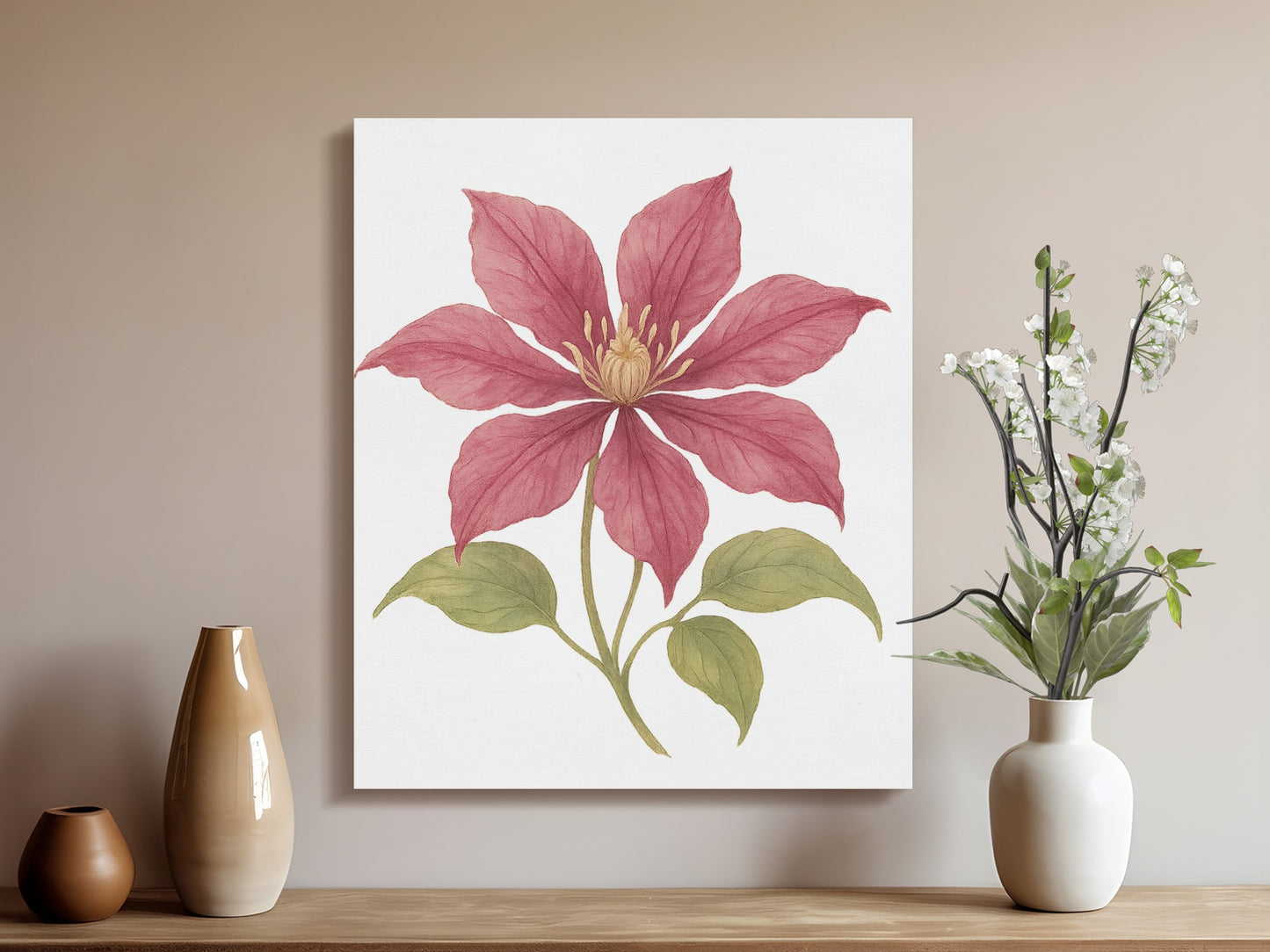 Beautiful Pink Clematis Canvas Wall Art Home Decor product