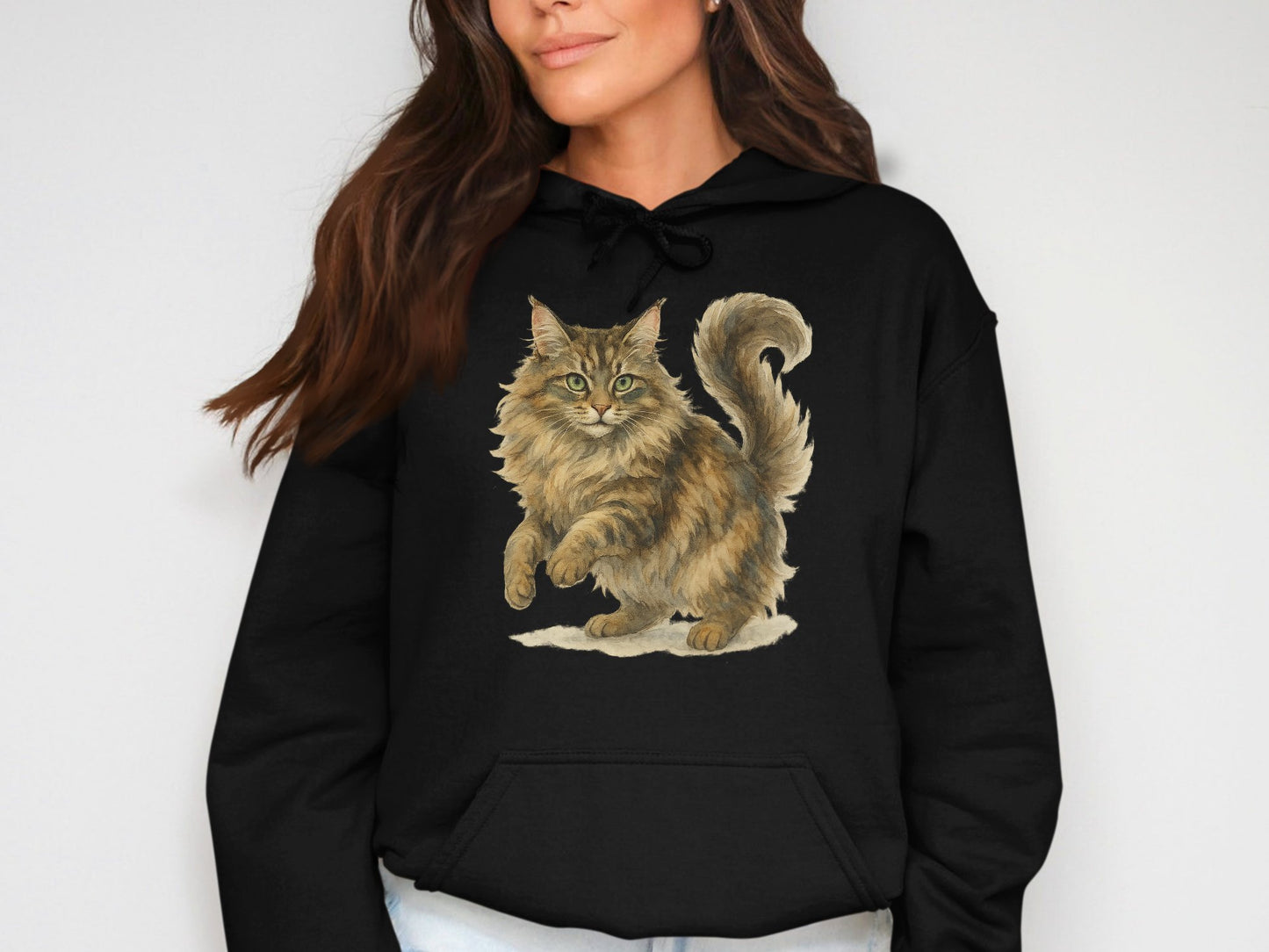 Cozy Hoodie with Adorable Fluffy Cat Graphic product type