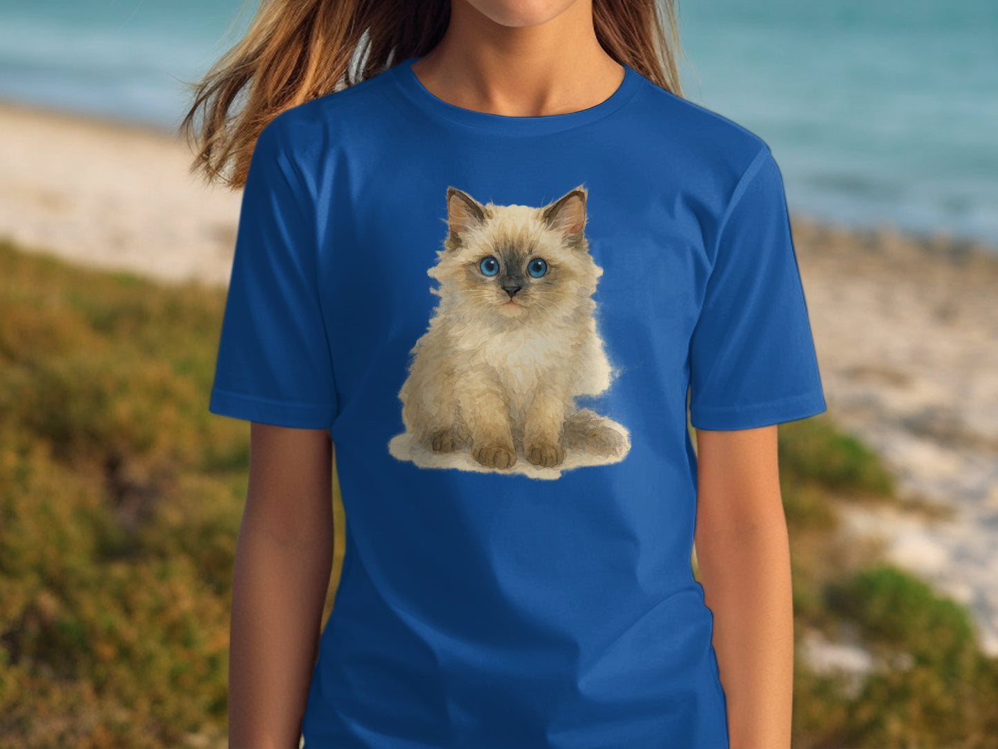Blue Shirt with Cute Fluffy Kitten Graphic product type