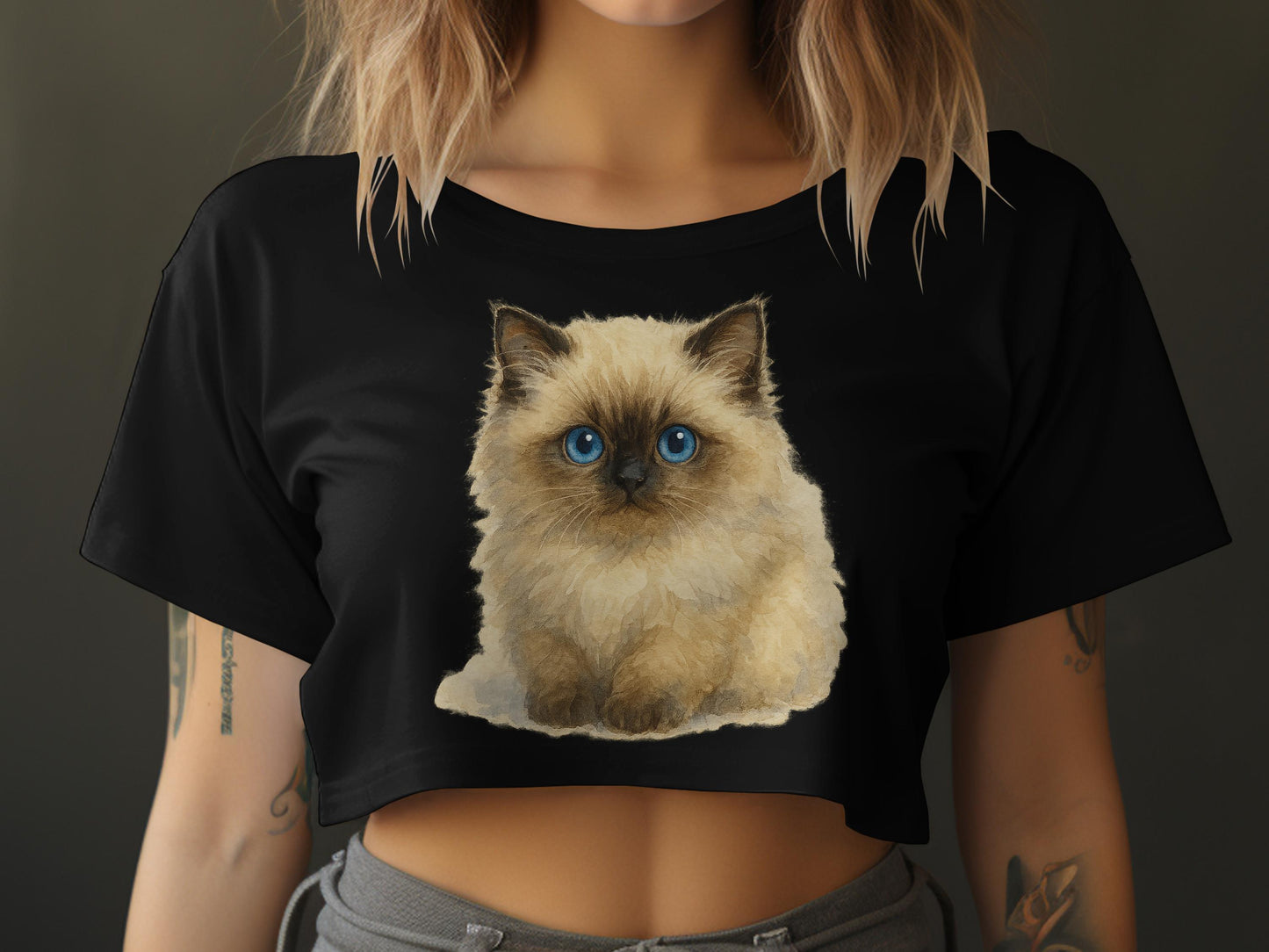 Cute Ragdoll Kitten Graphic Black Crop Top product type