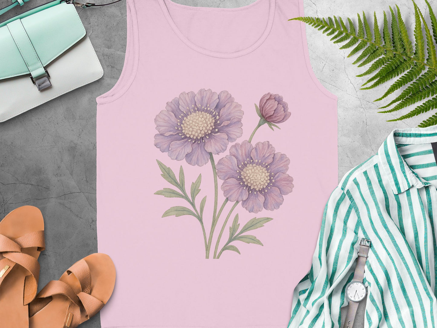 Pink Tank Top with Delicate Purple Floral Design product type