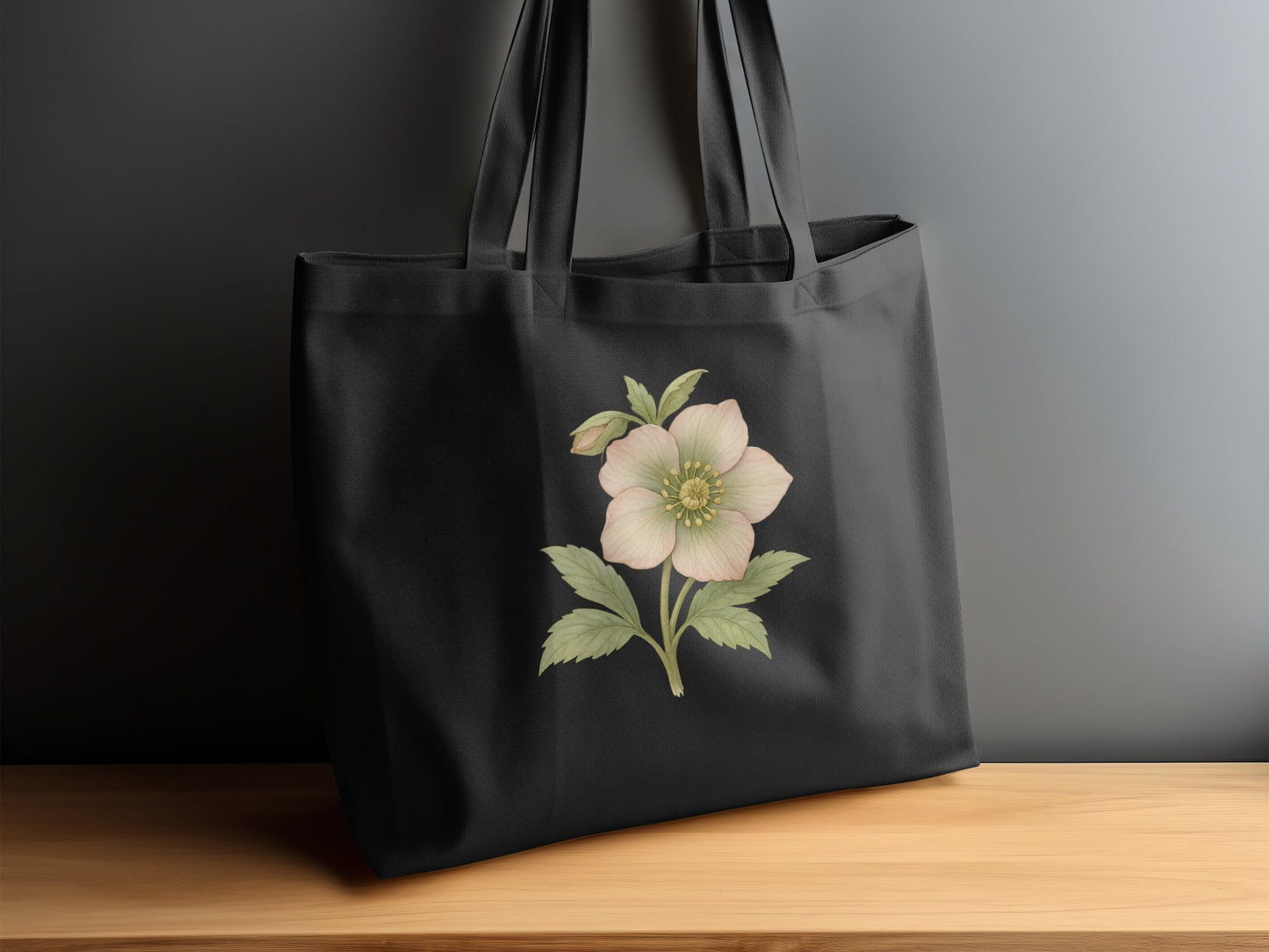 Floral Design Black Tote Bag Product