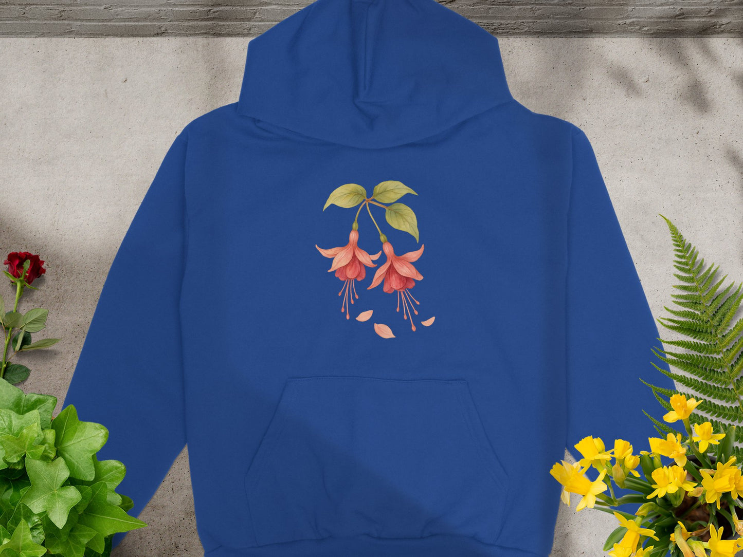 Floral Design Blue Hooded Sweatshirt product type