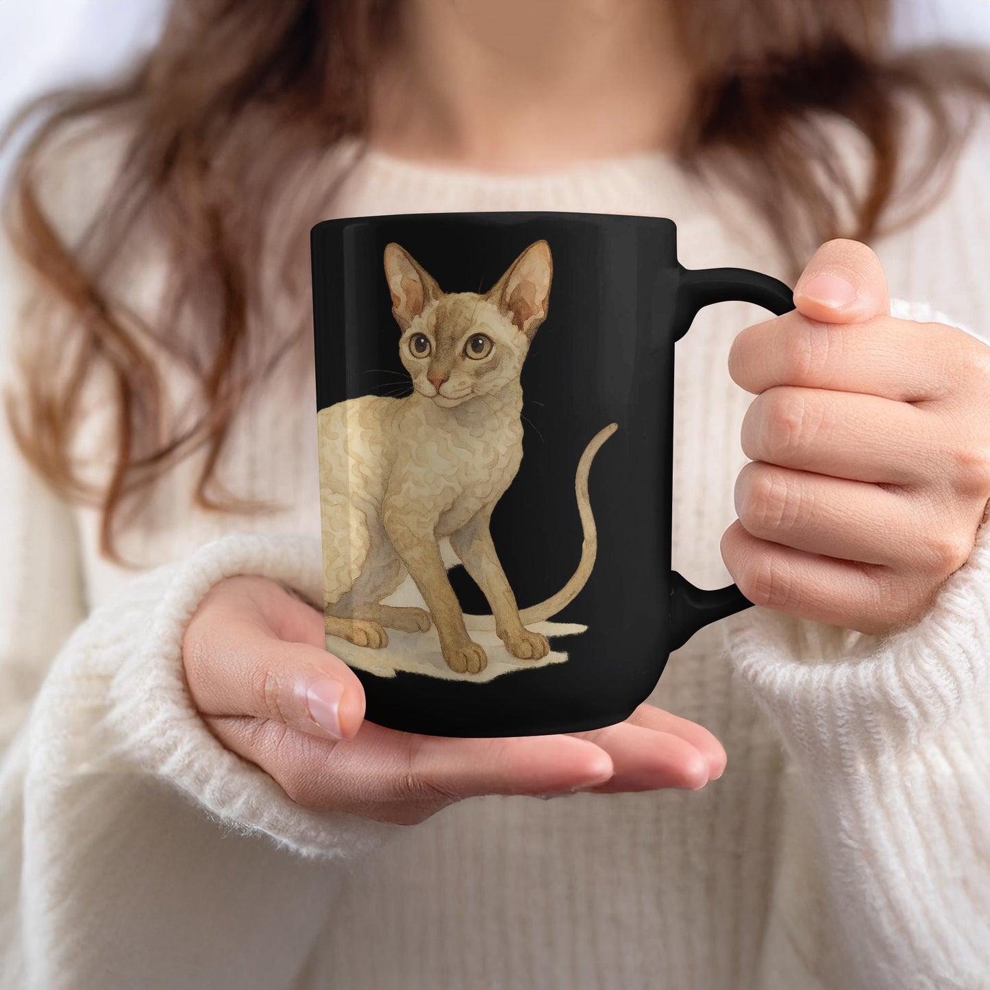 Adorable Cat Illustration Black Coffee Mug product type