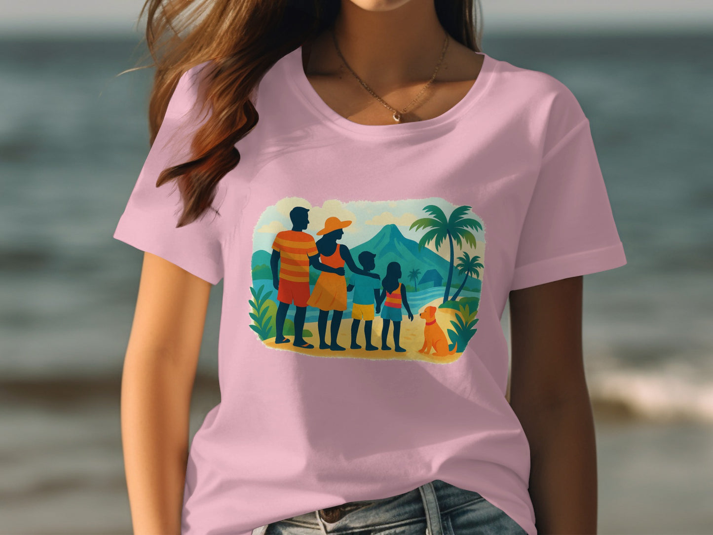 Family at the Beach with Mountains T-Shirt product type