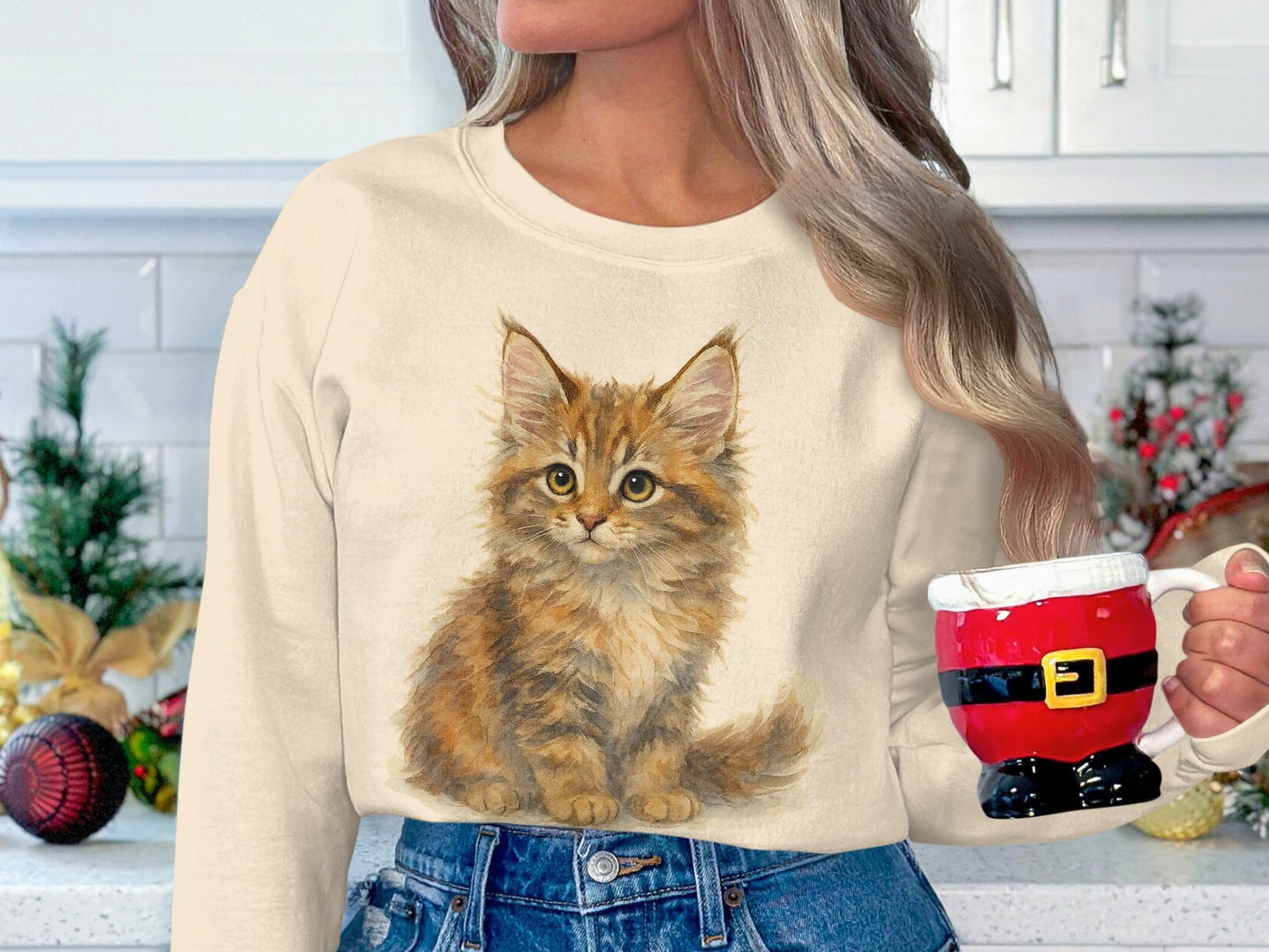 Adorable Cute Kitten Graphic Long Sleeve Shirt product