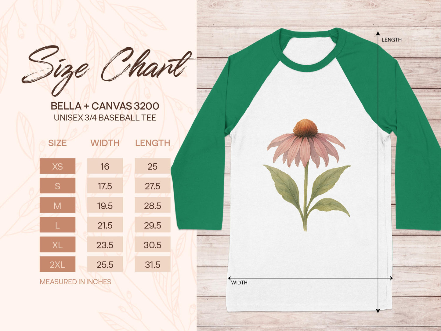 Green Sleeve Floral Print Unisex 3/4 Baseball Tee product