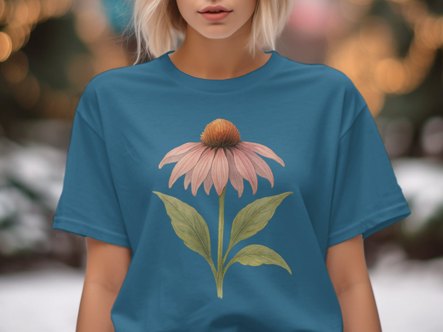 Blue T-Shirt with Artistic Flower Print product type