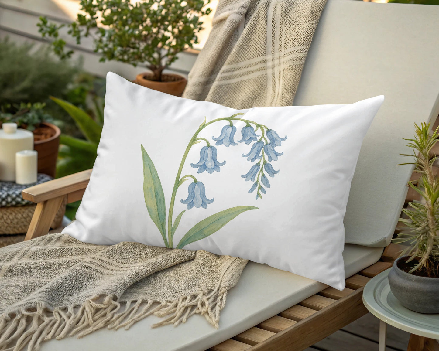 Floral Bluebell Design on White Background Pillow product